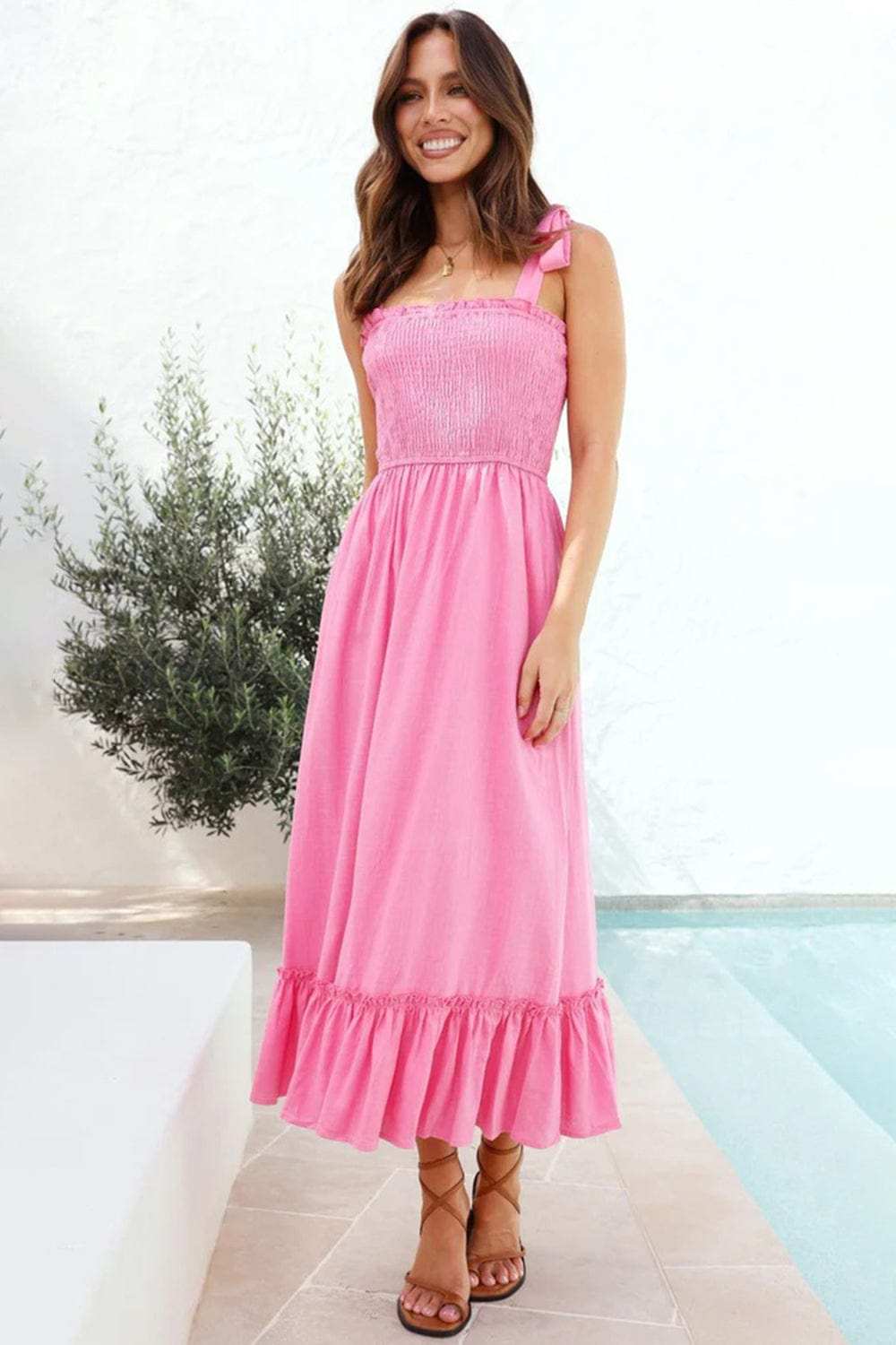 Ruffled Smocked Ruffle Hem Sleeveless Dress - Trendsi - Flyclothing LLC