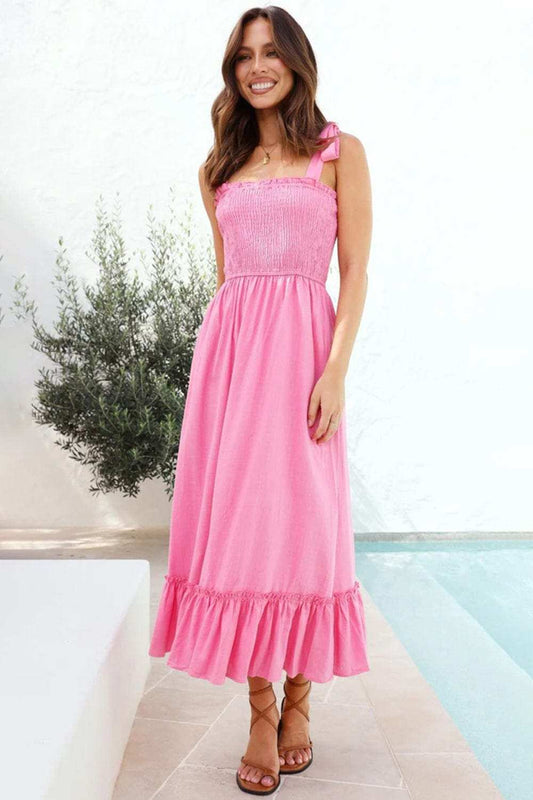 Ruffled Smocked Ruffle Hem Sleeveless Dress - Trendsi - Flyclothing LLC