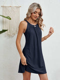 Eyelet Grecian Neck Mini Dress - Trendsi - Flyclothing LLC