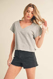Aemi + Co Side Slit V-Neck Short Sleeve Cropped T-Shirt - Trendsi - Flyclothing LLC