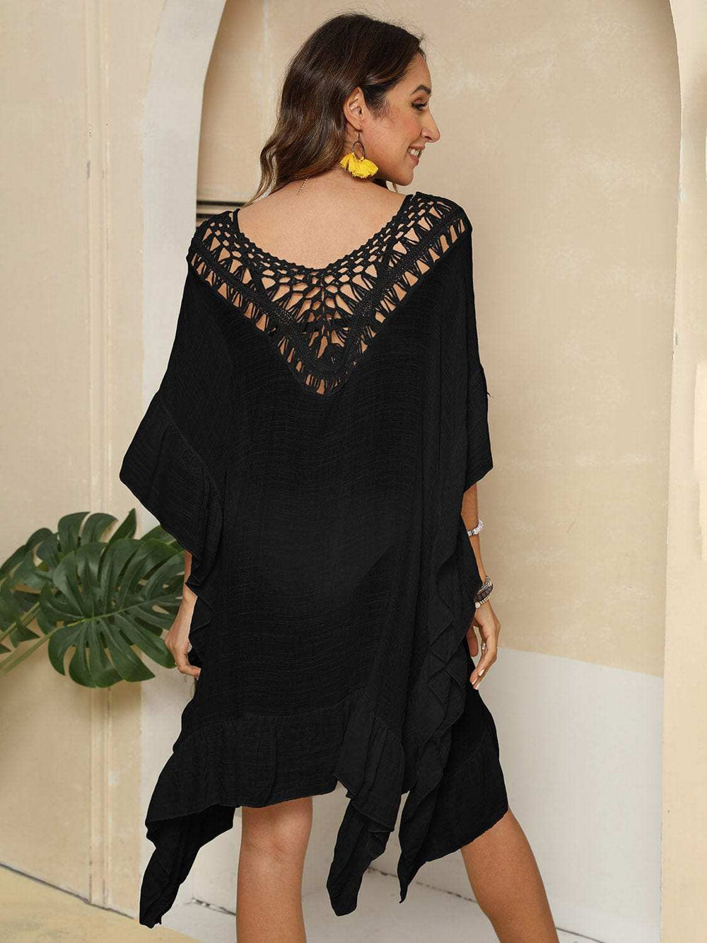 Cutout Ruffled Half Sleeve Cover-Up - Trendsi - Flyclothing LLC