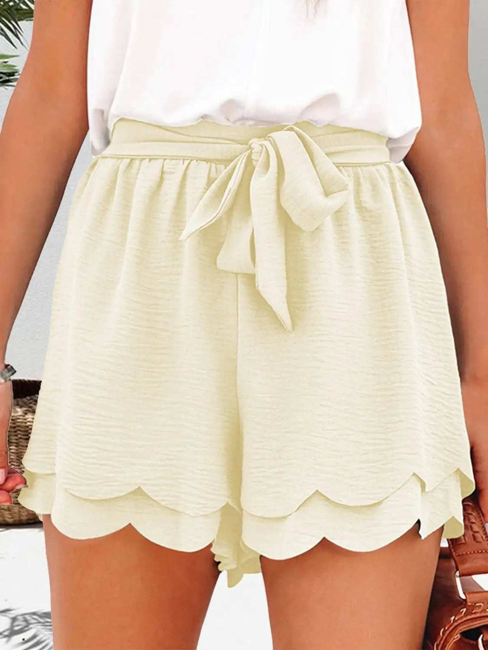 Tied Layered Scalloped Hem Shorts - Trendsi - Flyclothing LLC