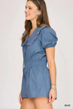 Umgee Collared Short Sleeve Button Down Romper - Trendsi - Flyclothing LLC