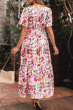 Floral Short Sleeve V Neck Dress with Pockets - Trendsi - Flyclothing LLC