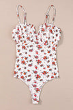 Floral Frilled Trim Spaghetti Straps Bodysuit - Trendsi - Flyclothing LLC