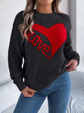 LOVE Heart Round Neck Dropped Shoulder Sweater - Trendsi - Flyclothing LLC
