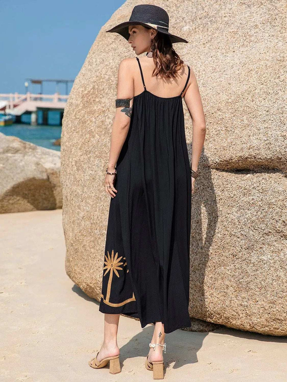 Embroidered Scoop Neck Midi Cami Dress - Trendsi - Flyclothing LLC