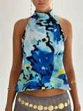 Backless Printed Halter Neck Tank - Trendsi - Flyclothing LLC