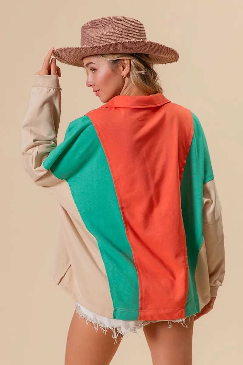 BiBi Colorblock Exposed Seam French Terry Sweatshirt - Trendsi - Flyclothing LLC