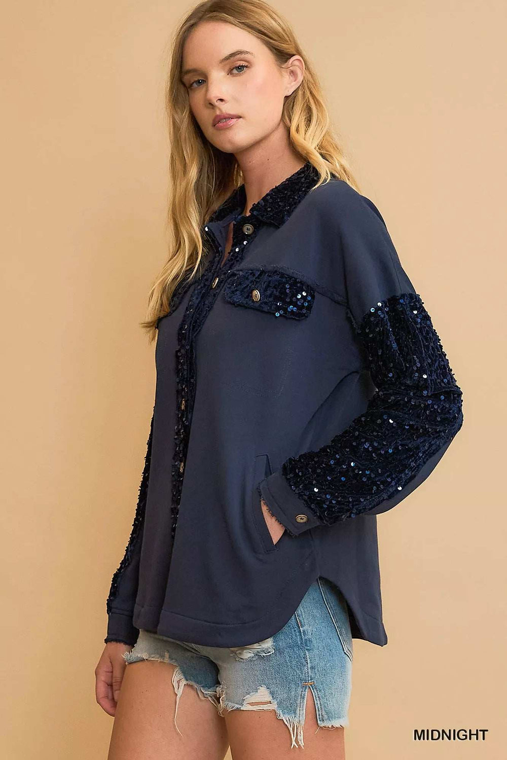 Umgee Sequined French Terry Jacket - Trendsi - Flyclothing LLC
