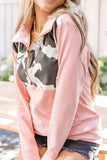 Cow Print Half Zip Drawstring Hoodie - Trendsi - Flyclothing LLC
