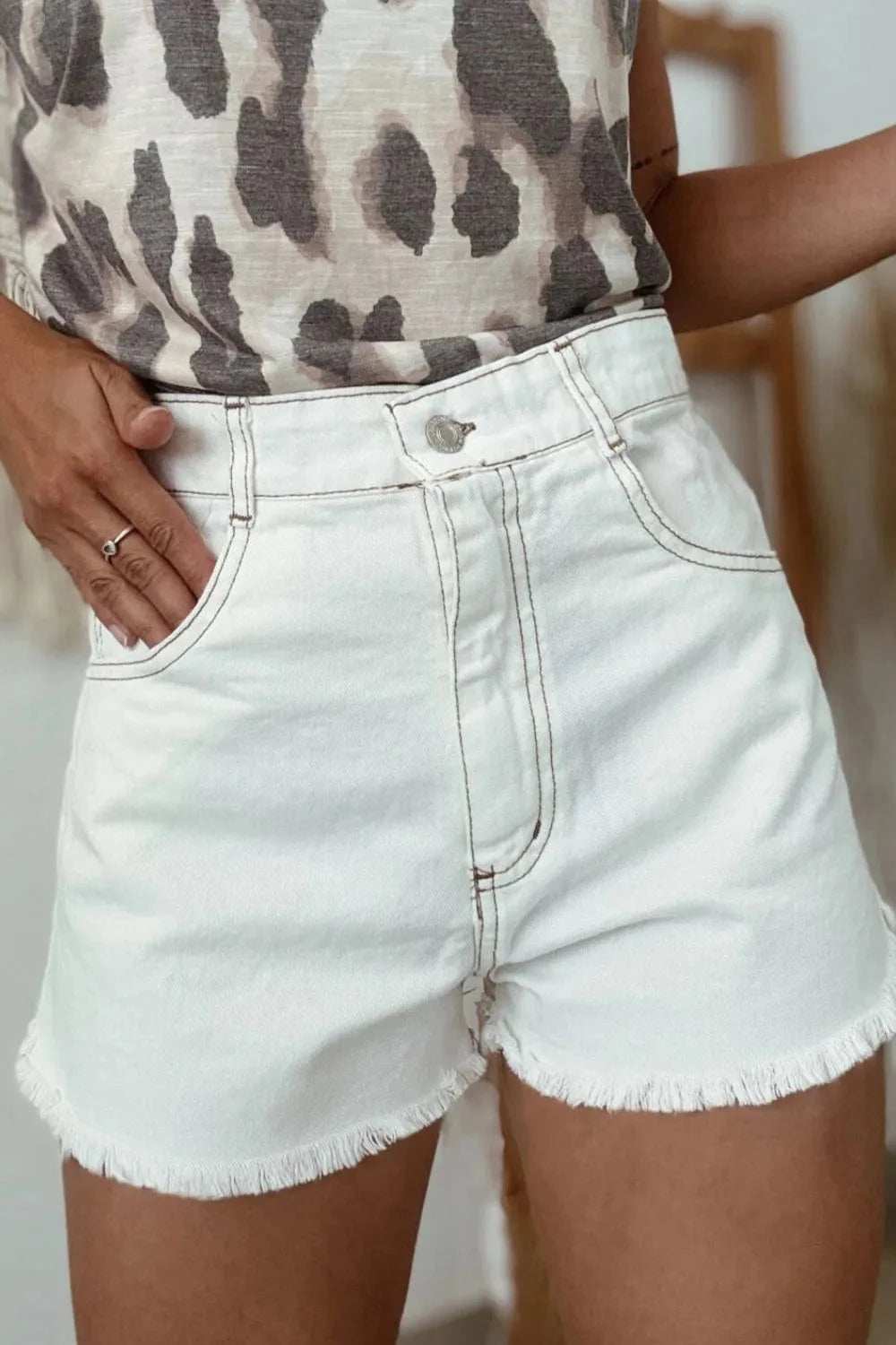 Raw Hem High Waist Denim Shorts - Trendsi - Flyclothing LLC