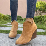 Round Toe Wedge Ankle Boots - Trendsi - Flyclothing LLC