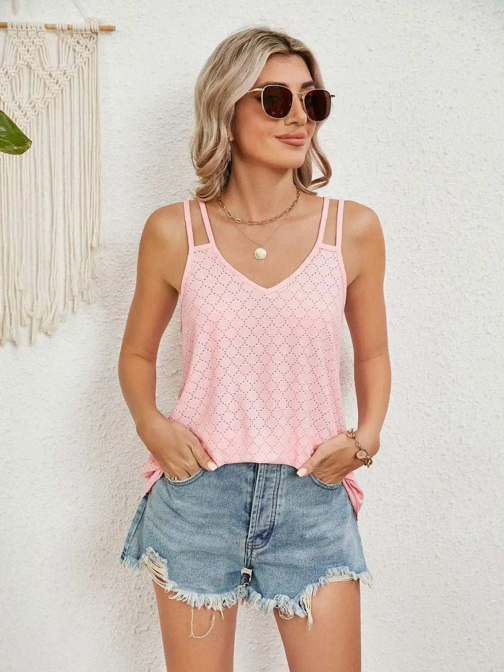 Florira Cutout Eyelet Tank - Trendsi - Flyclothing LLC