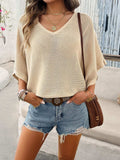 V-Neck Batwing Sleeve Knit Top - Trendsi - Flyclothing LLC