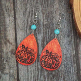 Turquoise Wooden Pumpkin Teardrop Earrings - Trendsi - Flyclothing LLC
