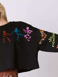 Halloween Colorful Sequin Skeleton Sweatshirt - Trendsi - Flyclothing LLC