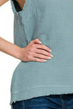 Zenana Double Gauze Raw Edge V-Neck Tank - Trendsi - Flyclothing LLC