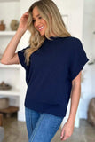 Double Take Full Size Mock Neck Short Sleeve Sweater - Trendsi - Flyclothing LLC