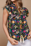 Tassel Printed Cap Sleeve Blouse - Trendsi - Flyclothing LLC