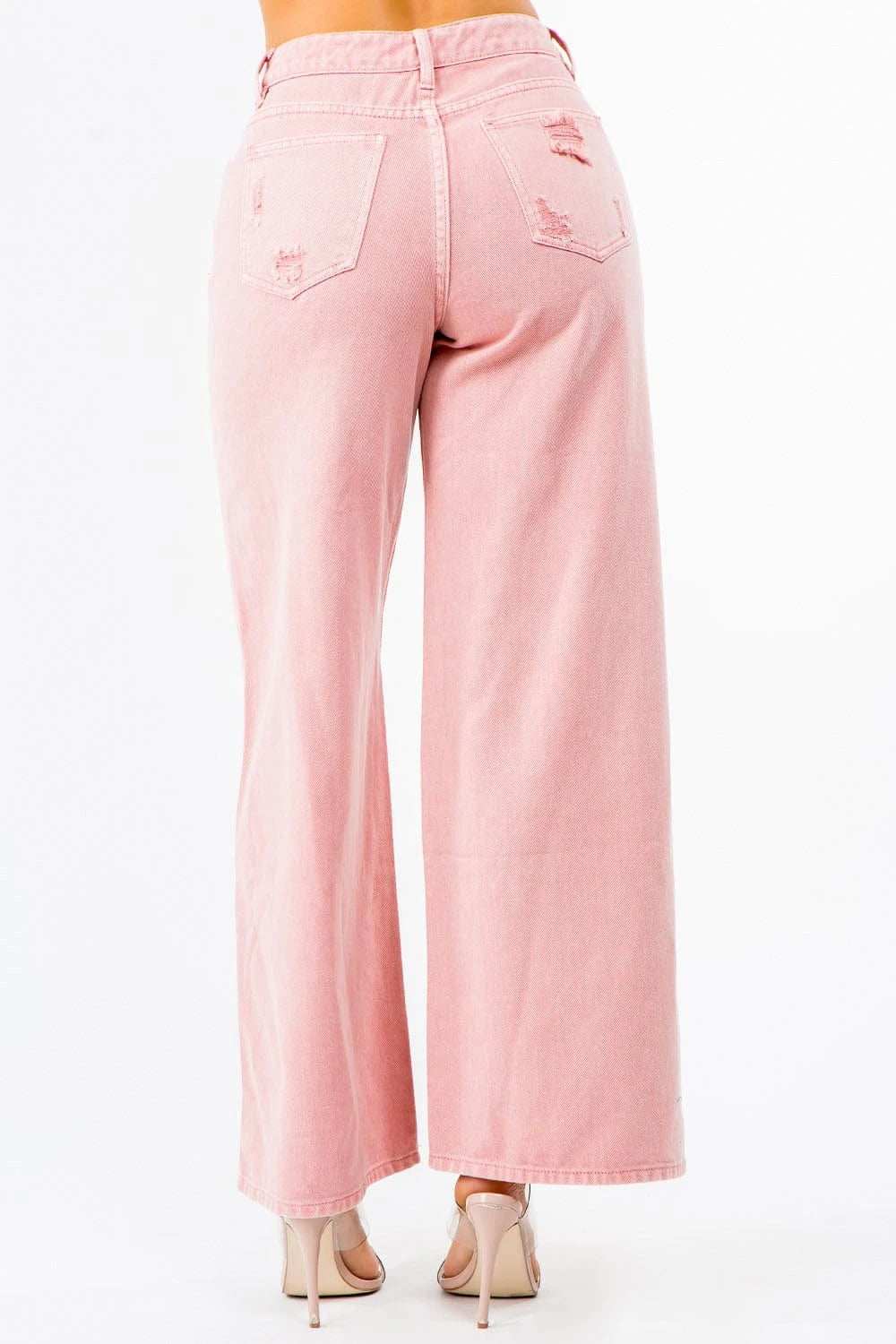 American Bazi High Waist Distressed Wide Leg Jeans - Trendsi - Flyclothing LLC