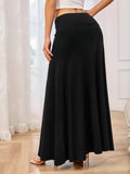 Solid Elastic Waist Maxi Skirt - Trendsi - Flyclothing LLC