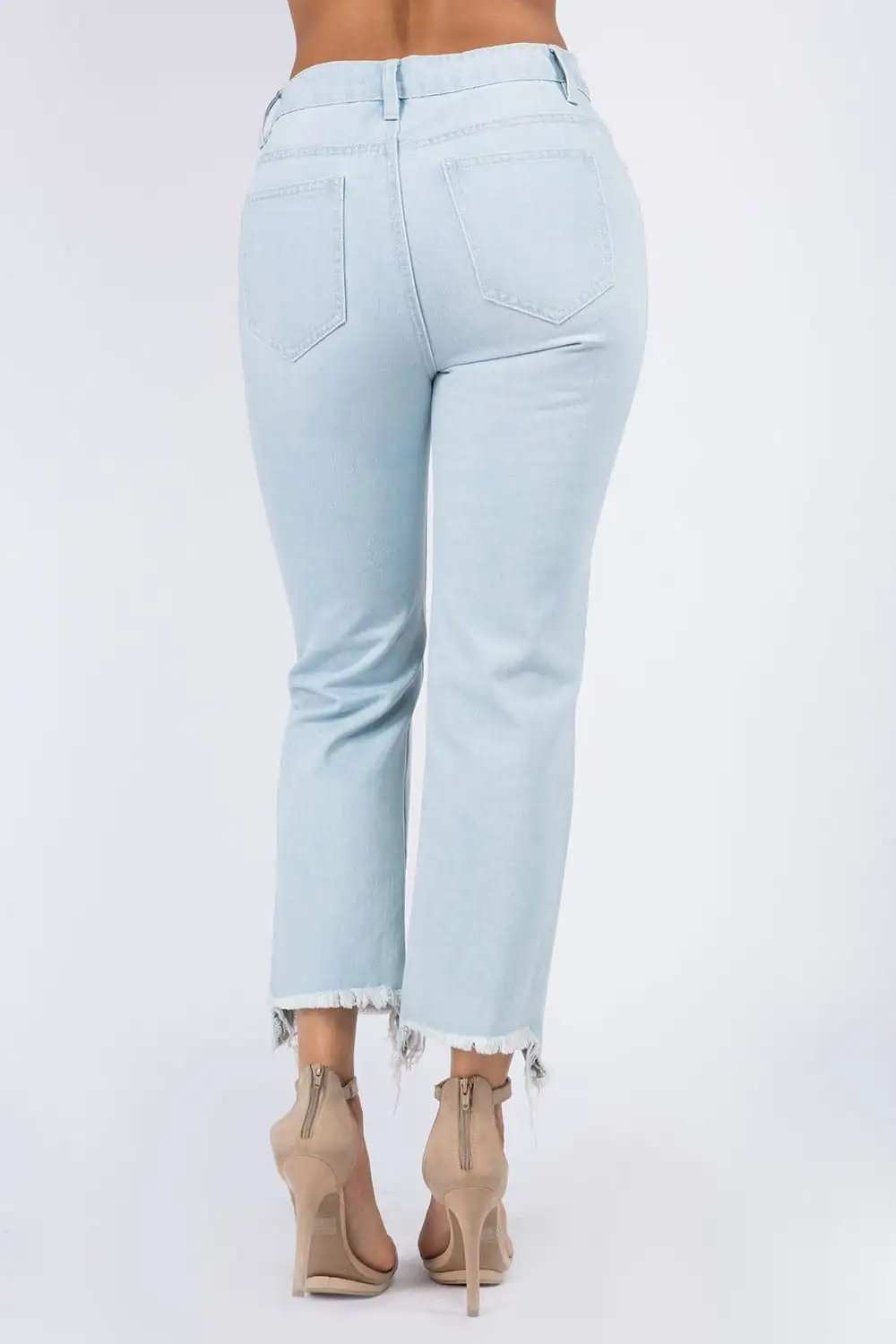 American Bazi High Waist Distressed Raw Hem Jeans - Trendsi - Flyclothing LLC