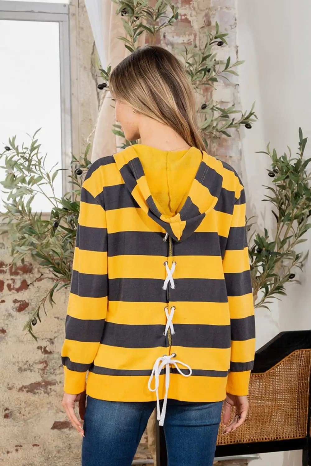 Full Size Drawstring Striped Long Sleeve Hoodie - Trendsi - Flyclothing LLC
