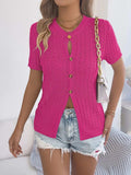 Cable Knit Button Down Short Sleeve Cardigan - Trendsi - Flyclothing LLC