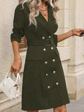 Double-Breasted Lapel Collar Long Sleeve Dress - Trendsi - Flyclothing LLC