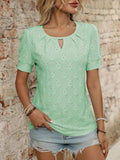 Eyelet Round Neck Short Sleeve Top - Trendsi - Flyclothing LLC