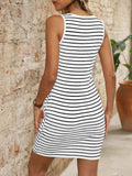 Striped Button Front Wide Strap Tank Dress - Trendsi - Flyclothing LLC