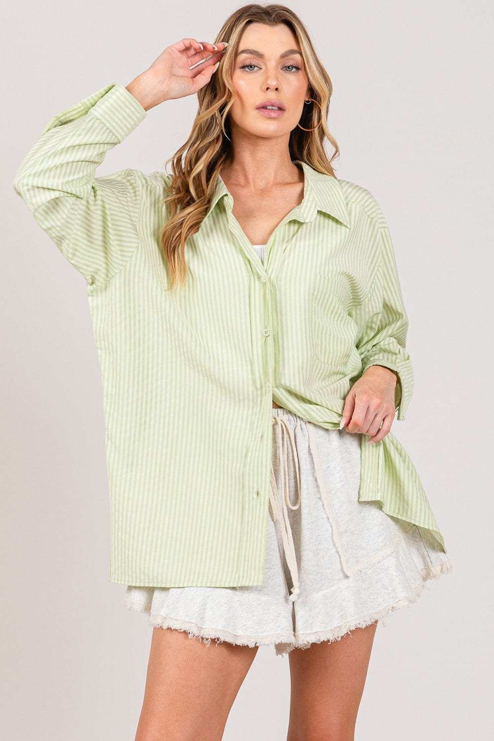 SAGE + FIG Striped Button Up Long Sleeve Shirt - Trendsi - Flyclothing LLC
