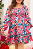 Plus Size Smocked Floral Square Neck Balloon Sleeve Dress - Trendsi - Flyclothing LLC