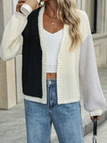Contrast Open Front Long Sleeve Cardigan - Trendsi - Flyclothing LLC