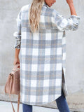 Oversized Plaid Button Up Longline Jacket - Trendsi - Flyclothing LLC