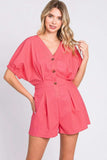 GeeGee Half Button V-Neck Linen Romper - Trendsi - Flyclothing LLC