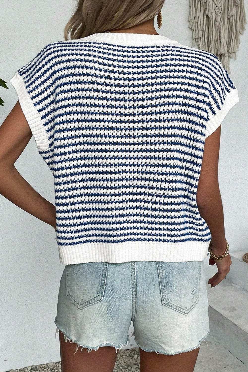 Striped Round Neck Sweater Vest - Trendsi - Flyclothing LLC