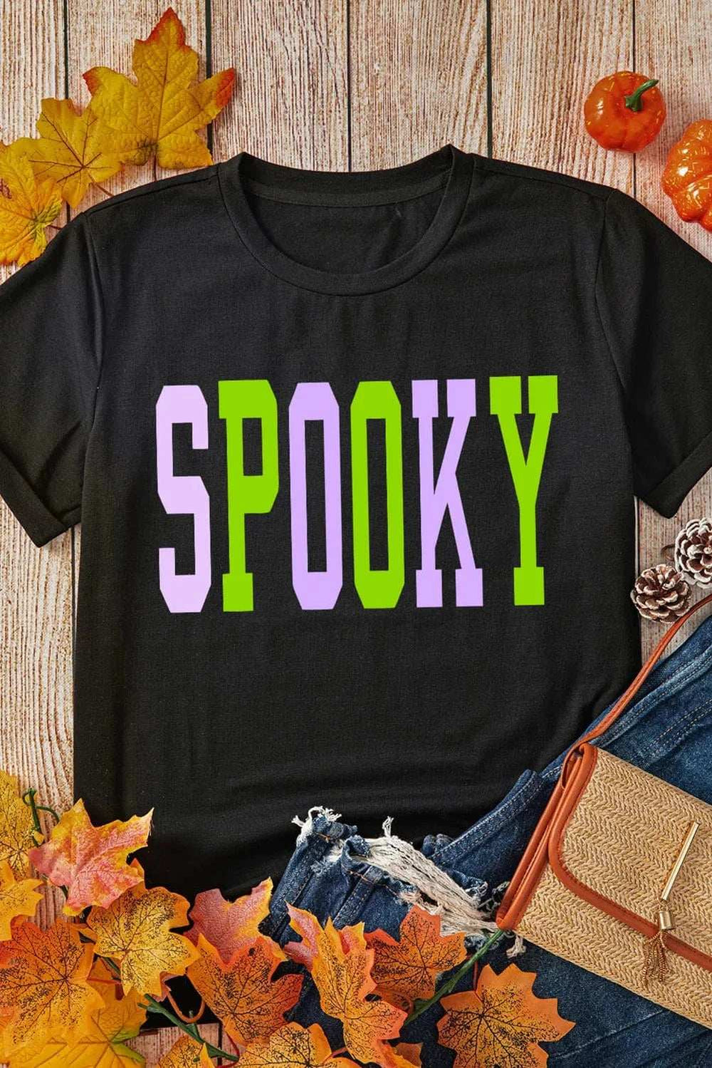SPOOKY Round Neck Short Sleeve T-Shirt - Trendsi - Flyclothing LLC
