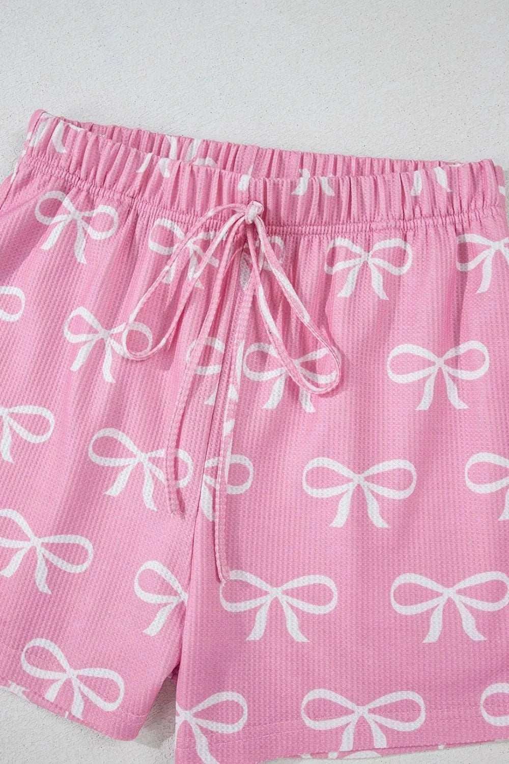 Bowknot Printed Notched T-Shirt and Shorts Set - Trendsi - Flyclothing LLC