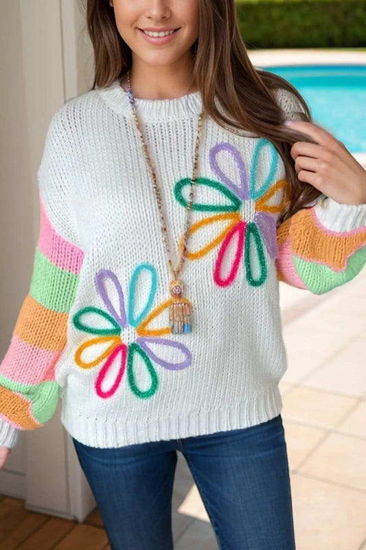 Color Block Round Neck Sweater - Trendsi - Flyclothing LLC