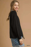 Umgee Full Size Linen Long Sleeve Top with Drawstring Plus Size - Trendsi - Flyclothing LLC