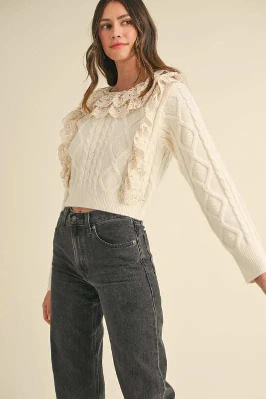 MABLE Ruffled Lace Crochet Sweater - Trendsi - Flyclothing LLC