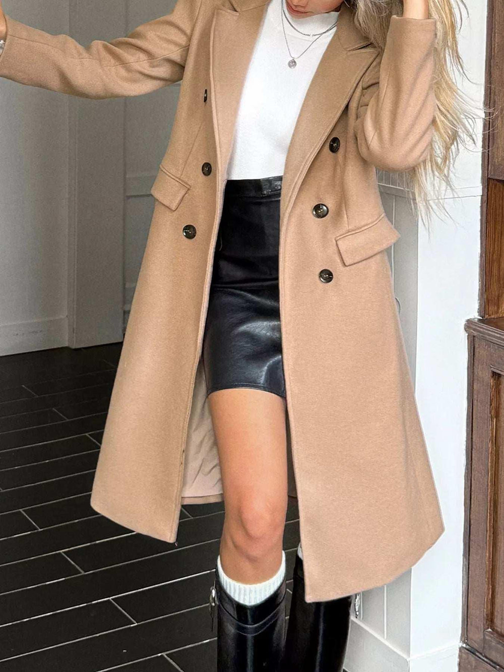 Double-Breasted Wool Blend Overcoat - Trendsi - Flyclothing LLC