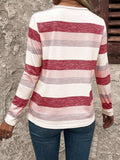 Contrast Striped V-Neck Long Sleeve T-Shirt - Trendsi - Flyclothing LLC