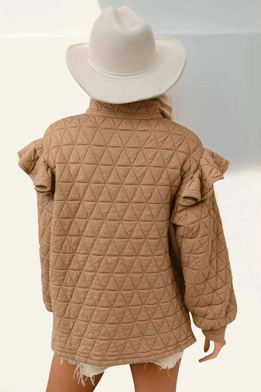 Double Take Ruffled Texture Half Zip Long Sleeve Sweatshirt - Trendsi - Flyclothing LLC