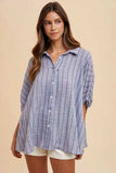 Annie Wear Striped Button Up Half Sleeve Shirt - Trendsi - Flyclothing LLC