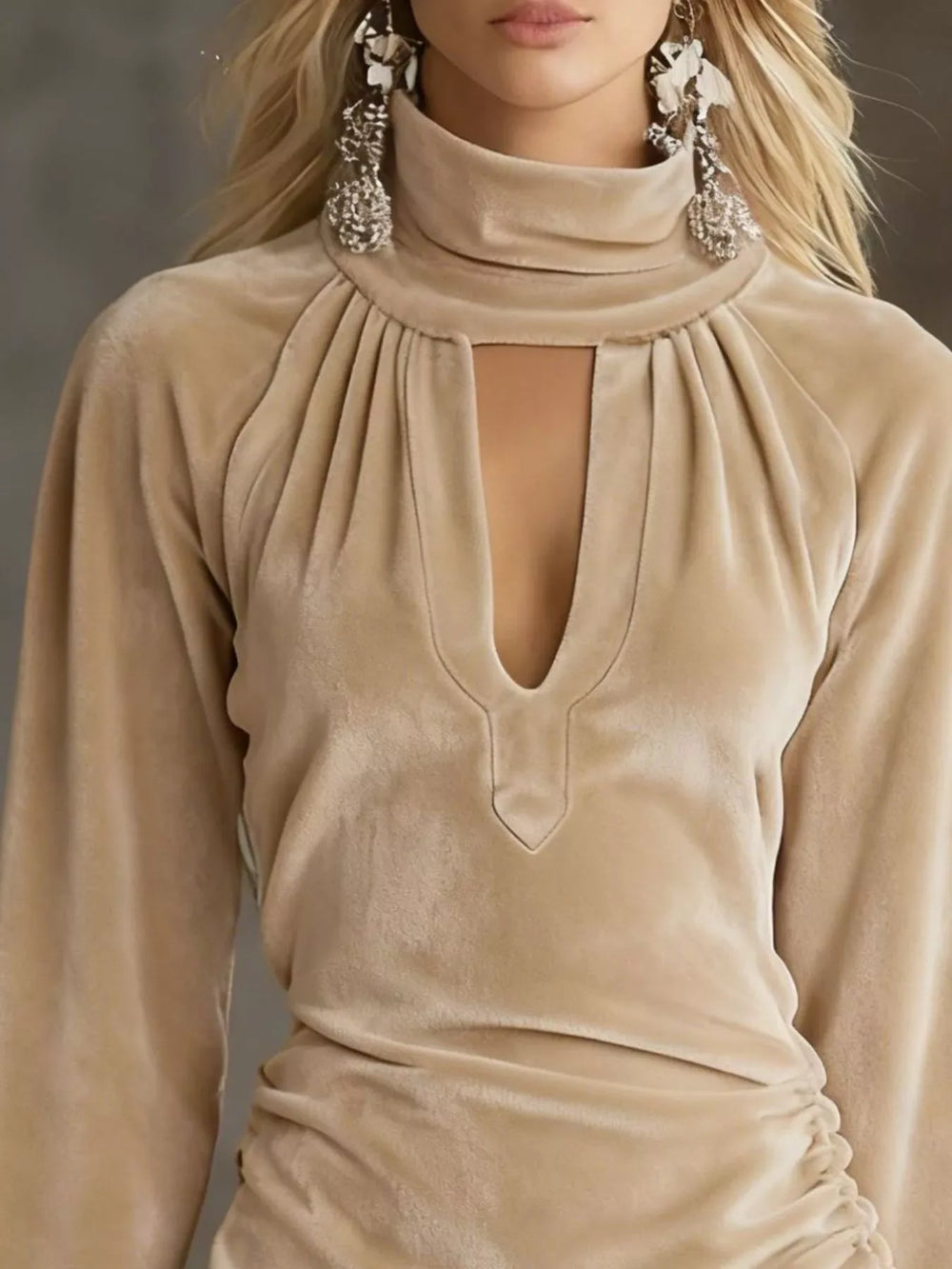 Full Size Velvet Ruched Flounce Sleeve Mini Dress Plus Size - Trendsi - Flyclothing LLC