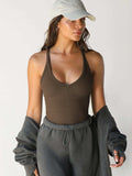 Ribbed V-Neck Halter Tank Top - Trendsi - Flyclothing LLC