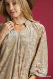 Umgee Floral Velvet Blouse with Balloon Sleeves - Trendsi - Flyclothing LLC